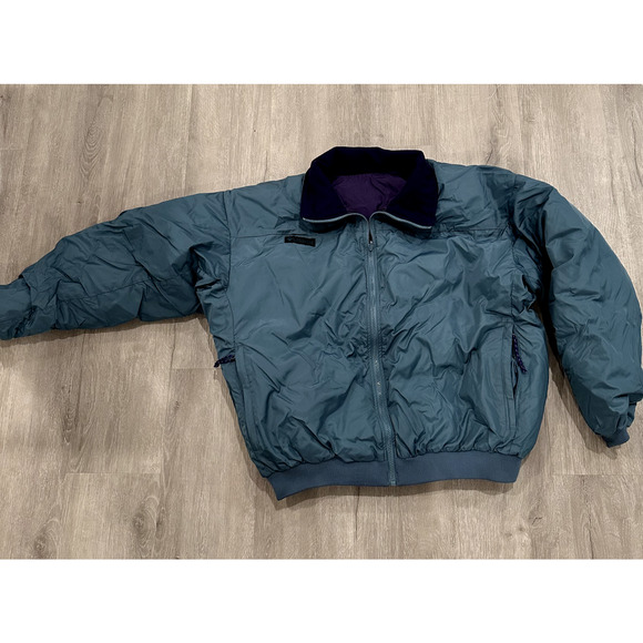VINTAGE 90s Columbia Puffer Jacket Coat Mens L/XL Blue Purple REVERSIBLE Winter - Picture 1 of 9